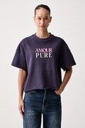 United Colors of Benetton T-shirt damski bawełniany z elastanem fioletowy 3245D10DE