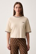 Guess T-shirt damski bawełniany MURIEL beżowy V6BP17 K7351