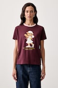 Guess T-shirt damski z bawełną bordowy V6BI14 K6742