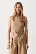 Karl Lagerfeld top damski bawełniany z elastanem beżowy B3W17063