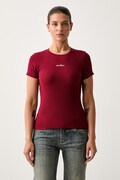 Guess Jeans T-shirt damski bawełniany z elastanem bordowy W6YP13 K3819