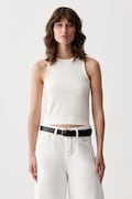 adidas crop top damski z bawełną beżowy KS7838