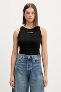 Tommy Jeans crop top pentru femei, din bumbac cu elastan neagră DW0DW22806