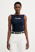 Tommy Hilfiger top ženski bombažni z elastanom mornarsko moder WW0WW50947