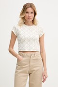 Calvin Klein Jeans Crop top damski bawełniany z elastanem beżowy LV047G830G