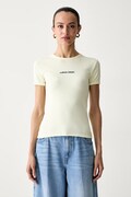 Calvin Klein Jeans T-shirt damski bawełniany z elastanem żółty LV047G816G