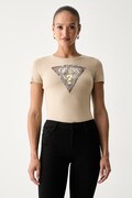 Guess T-shirt damski bawełniany z elastanem beżowy W6YI31 K4350