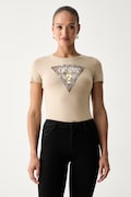 Guess T-shirt damski bawełniany z elastanem beżowy W6YI31 K4350