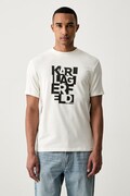 Karl Lagerfeld T-shirt męski bawełniany z elastanem beżowy 564235.755042