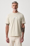 BOSS Green T-shirt męski bawełniany z elastanem TS_Network Photo beżowy 50564740