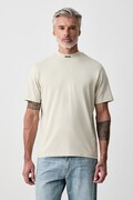 BOSS Green T-shirt męski bawełniany z elastanem Tee Collar beżowy 50562120