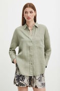 Lněná košile dámská oversize jednobarevná zelená barva