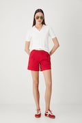 Medicine pantaloni scurti femei, culoarea rosu, neted, medium waist