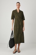 Medicine rochie din amestec de in culoarea verde, midi, evazată