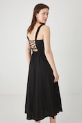 Medicine rochie din in culoarea negru, midi, evazată
