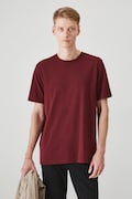 T-shirt bawełniany męski z elastanem gładki kolor bordowy