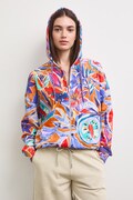 Bluza rozpinana z kapturem damska z motywem roślinnym pomarańczowa RS26-BLD091