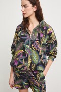 Bluza rozpinana z kapturem damska z motywem roślinnym czarna RS26-BLD091