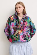 Bluza rozpinana z kapturem damska z motywem roślinnym czarna RS26-BLD091