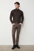 Medicine koszula męska kolor brązowy slim z kołnierzykiem klasycznym