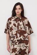 Košeľa dámska s viskózou s kvetmi béžová RS26-KKD070