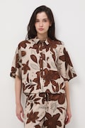 Košeľa dámska s viskózou s kvetmi béžová RS26-KKD070