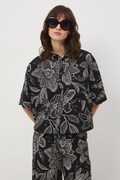 Košeľa dámska s viskózou s kvetmi čierna RS26-KKD070