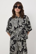 Košeľa dámska s viskózou s kvetmi čierna RS26-KKD070
