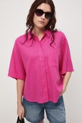 Koszula damska z lnem gładka różowa RS26-KKD700