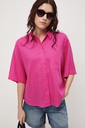 Koszula damska z lnem gładka różowa RS26-KKD700
