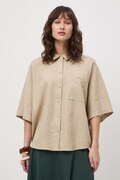 Koszula damska z lnem gładka beżowa RS26-KKD700