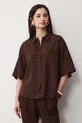 Koszula damska z lnem gładka brązowa RS26-KKD700