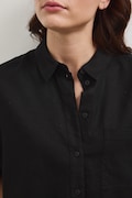 Medicine camicia da donna con lino nera liscia