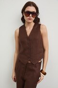 Kamizelka jednorzędowa damska lniana brązowa RS26-KZD801