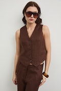 Kamizelka jednorzędowa damska lniana brązowa RS26-KZD801
