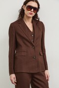 Marynarka jednorzędowa damska lniana gładka brązowa RS26-MKD800