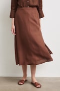 Spódnica z lnem gładka brązowa RS26-SDD901