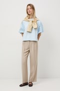 Spodnie wide leg damskie z wiskozą beżowe high waist RS26-SPD601
