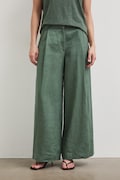 Medicine spodnie wide leg damskie lniane zielone high waist