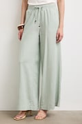 Medicine spodnie wide leg damskie z lnem zielone