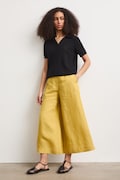 Spodnie culottes damskie z dodatkiem lnu gładkie zielone RS26-SPD901