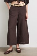 Spodnie culottes damskie z dodatkiem lnu gładkie brązowe RS26-SPD901