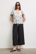 Spodnie culottes damskie z dodatkiem lnu gładkie czarne RS26-SPD901