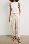 Spodnie slouchy damskie lniane beżowe RS26-SPDB00