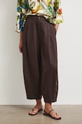 Spodnie slouchy damskie lniane brązowe RS26-SPDB00