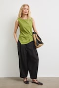 Spodnie slouchy damskie lniane czarne RS26-SPDB00