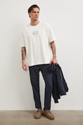 Spodnie chinos męskie z lnem granatowe regular waist RS26-SPM073