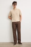 Spodnie chinos męskie lniane brązowe RS26-SPM901