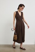 Sukienka rozkloszowana bawełniana z elastanem gładka brązowa RS26-SUD090
