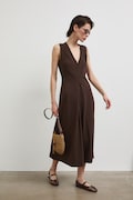 Sukienka rozkloszowana bawełniana z elastanem gładka brązowa RS26-SUD090